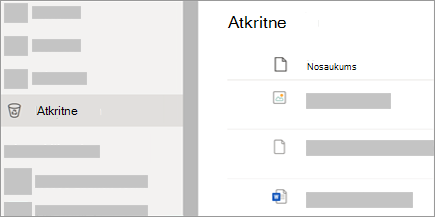 Ekrānuzņēmums, kurā redzama atkritnes cilne vietnē OneDrive.com.