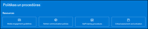 Ātro saišu tīmekļa daļas priekšskatījums, kas parāda saites uz politikas un procedūru resursiem.