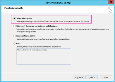 Izvēlieties interneta e-pasts