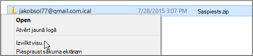 Ar peles labo pogu noklikšķiniet uz faila un izvēlieties Izvilkt.