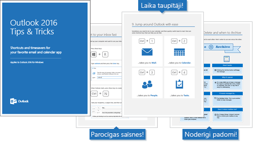 Outlook 2016 padomi un ieteikumi, kas filtrēšanas ikona, lapas, kas rāda daži padomi