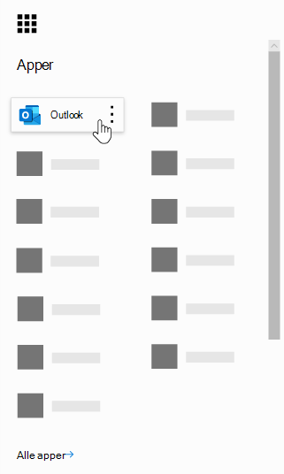 Startprogrammet for apper i Microsoft 365 med Outlook-appen uthevet.