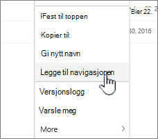 Legg til i navigasjonsalternativet fra en sideoppføring