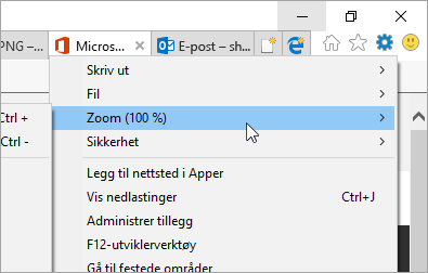 Et skjermbilde av Verktøy-menyen i Internet Explorer