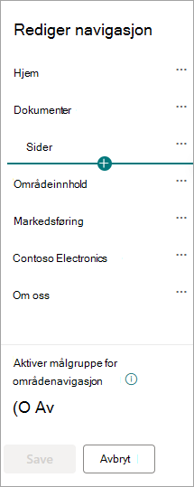 Navigasjonsdialogboks for SharePoint for hubområder.