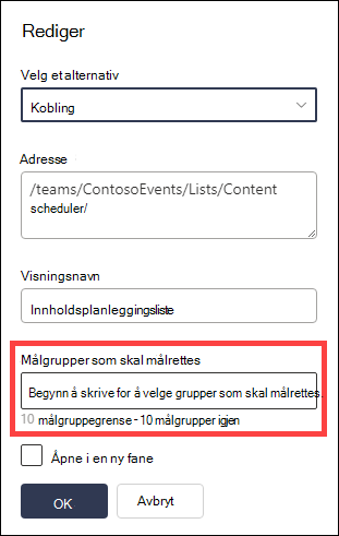 Målgrupper til målfelt uthevet.