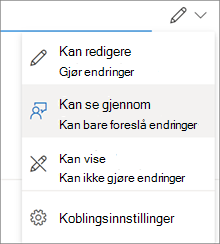 Hurtigtillatelser i dialogboksen Del i OneDrive