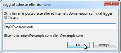 Dialogboksen Legg til adresse eller domene