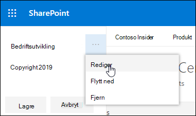 Rediger eksisterende kobling eller etikett i en bunntekst på et kommunikasjonsområde i SharePoint.