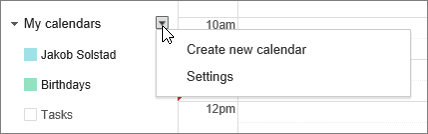 Choose My Calendar and then choose Settings