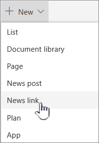 Select News link from the + New menu