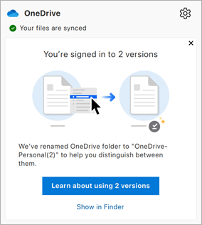 a message that appears in OneDrive Activity Center