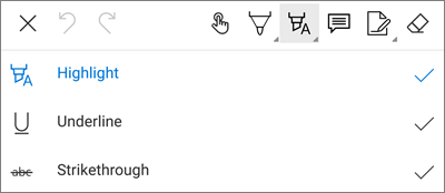 OneDrive for Android PDF Markup Highlight Menu