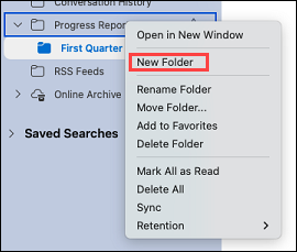 Shows selecting a folder in Outlook