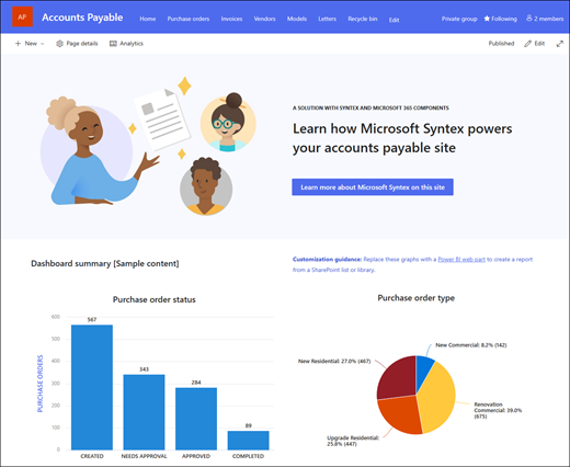 Preview of the Accounts Payable site template.