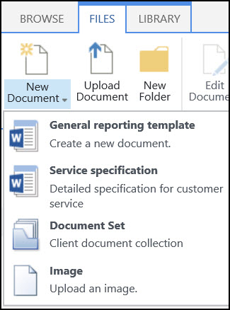 New Document menu with customized content types in a SharePoint