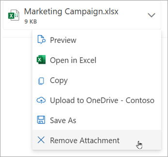 Select the down arrow next to the attachment and then select Remove Attachment