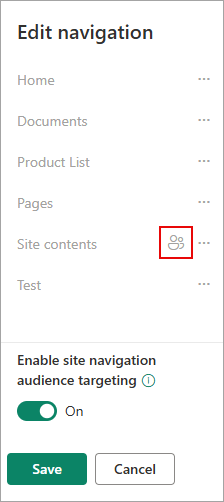 Under Edit navigation an icon confirms your targeted links.