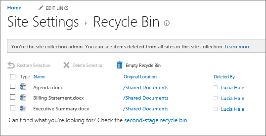 The recyclebin lets you delete or restore items