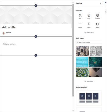 A modern SharePoint page in editing mode