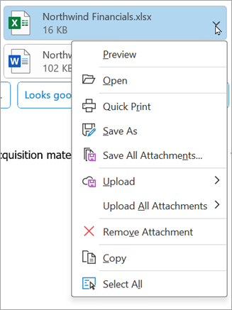 In newer versions of classic Outlook, select the down arrow next to an attachment then select Remove Attachment.