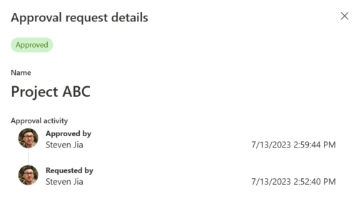 Screenshot of Approval history in Lists.
