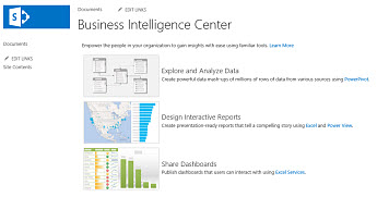 The home page of a Business Intelligence Center site in SharePoint Online