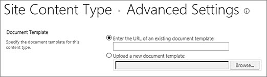 Add Template text boxes on the Advanced Settings page for a content type