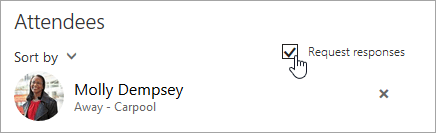 A screenshot of the Request responses button in Outlook on the web