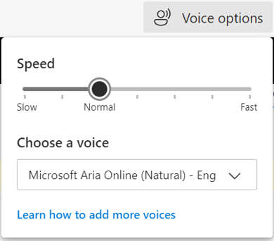 Outlook for Web Read Aloud Voice Options Dropdown