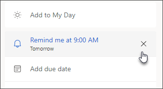 Screenshot showing cancel icon to remove a task reminder