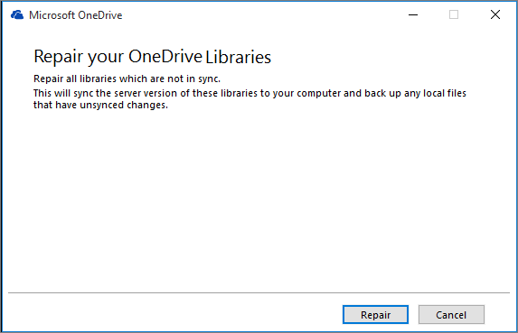 OD Sync repair dialog