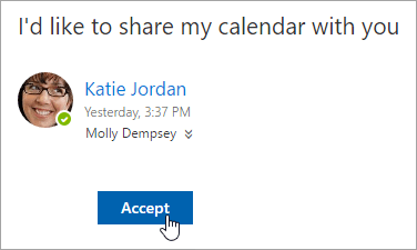 A screenshot of the the Accept button in a Shared calendar email notification.