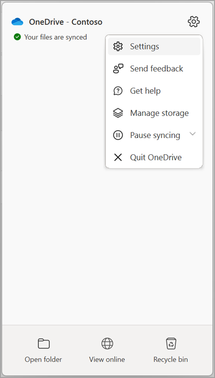 OneDrive settings Stop Sync