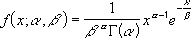 The equation for the gamma probability density function