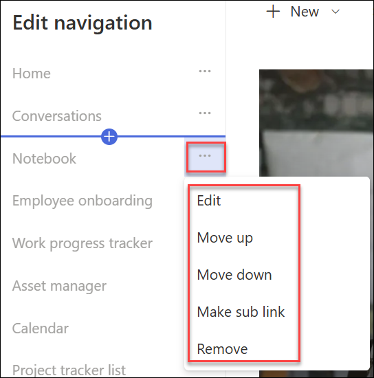 screenshot of navigation context menu