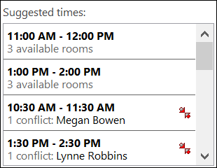 Use the Suggested Times picker to see when attendees are available.