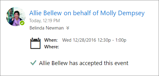 A screenshot of a meeting invitation accepted by a delegate.