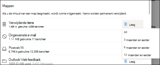 Opslaginstellingen voor Outlook.com.