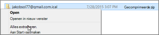 Klik met de rechtermuisknop op het bestand en kies Uitpakken.