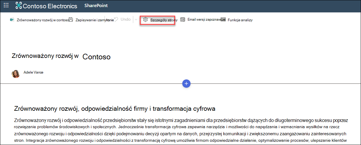 Przycisk lokalizacji szczegółów strony