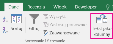 Wybierz pozycję Dane > Tekst jako kolumny.