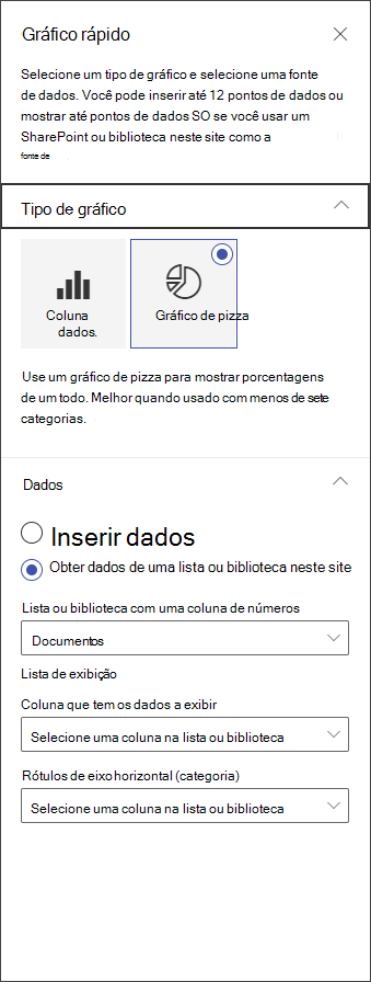 captura de tela do painel de edição do gráfico de pizza