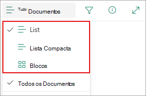 Pode selecionar a partir da vista Lista, Lista compacta ou Mosaicos.