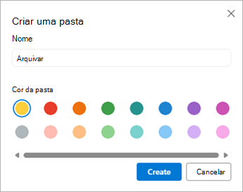 Na caixa de diálogo Criar uma pasta, escreva o nome da pasta que pretende.