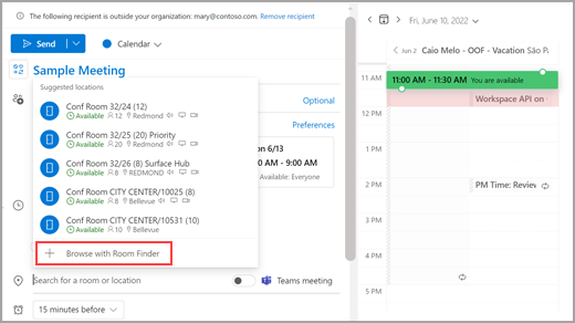 Imagem com 'Procurar com Localizador de Sala' realçada na parte inferior.