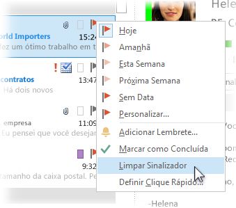 Comando Limpar Sinalizador no menu de atalho na lista de mensagens