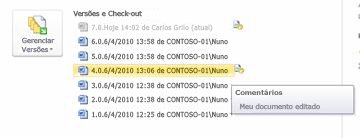 Exibição de bastidores do histórico de versão de um arquivo do Microsoft Word. A versão 4 está selecionada.