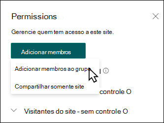 Visualização do painel adicionar membros