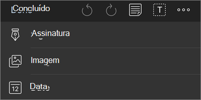 Mais opções para o menu de navegação de Marcação PDF do OneDrive para iOS